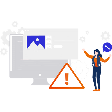 Chica arreglando los errores de la pantalla.  Ilustración