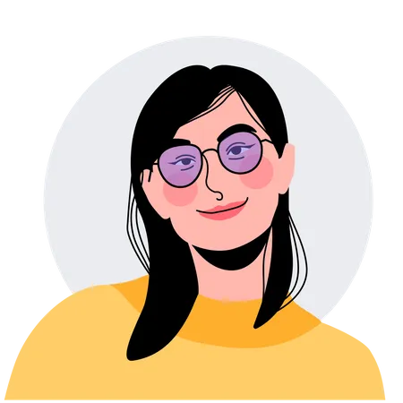 Chica asiática con gafas  Ilustración