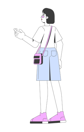 Chica asiática de la generación Z a la moda con bolso bandolera mirando hacia otro lado  Ilustración