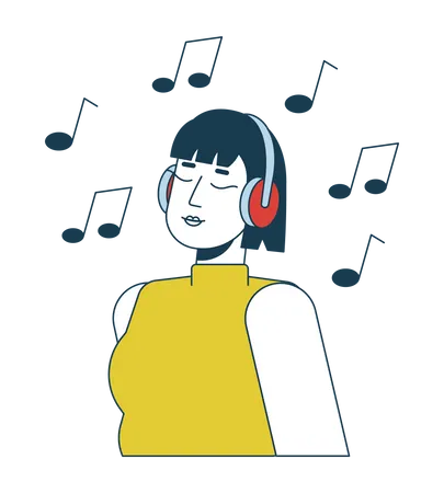 Chica asiática disfrutando de ritmos musicales  Ilustración
