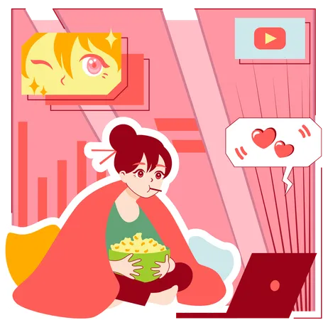 Chica asiática viendo anime  Ilustración