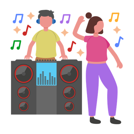 Chica bailando en una fiesta de DJ  Illustration