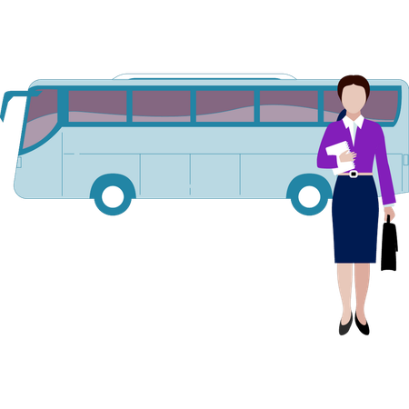 Chica bajándose del autobús  Ilustración