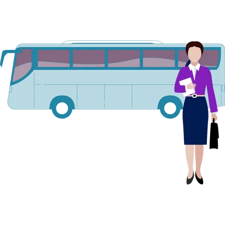 Chica bajándose del autobús  Ilustración