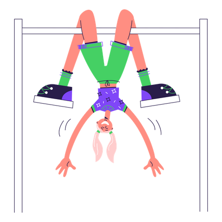 Chica balanceándose boca abajo  Ilustración