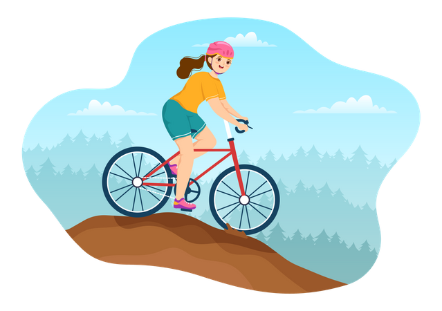 Chica en bicicleta de montaña  Ilustración