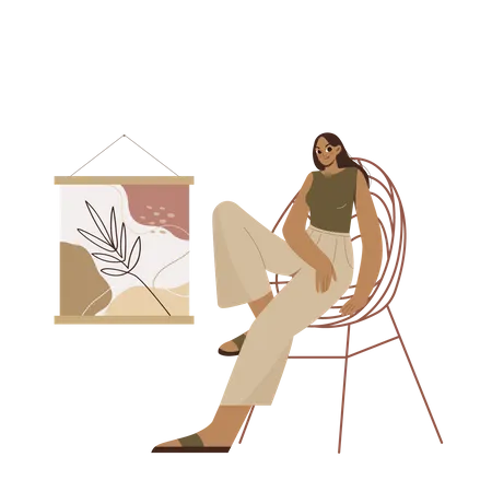 Boho Girl sentada con una pierna arriba  Ilustración