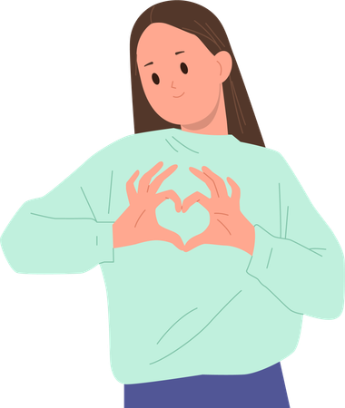 Chica guapa haciendo un gesto de corazón indicando amor  Ilustración