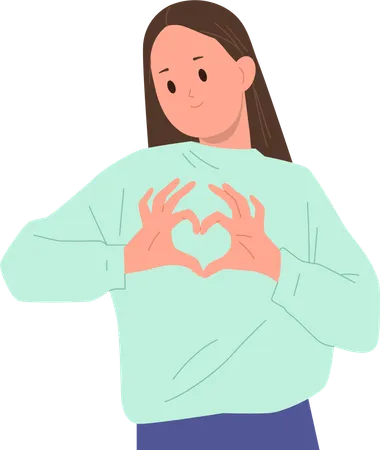 Chica guapa haciendo un gesto de corazón indicando amor  Ilustración