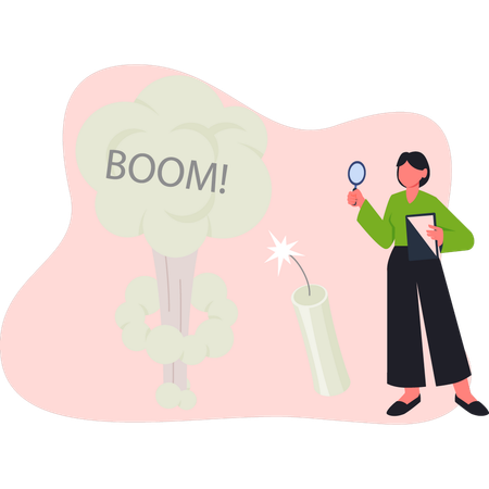 Chica buscando una bomba explosiva  Ilustración