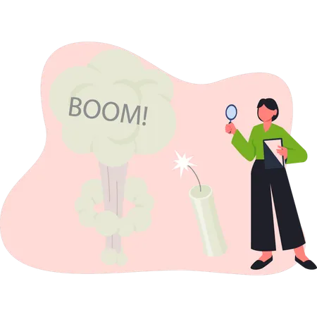 Chica buscando una bomba explosiva  Ilustración