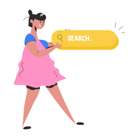 Chica buscando en el navegador  Ilustración