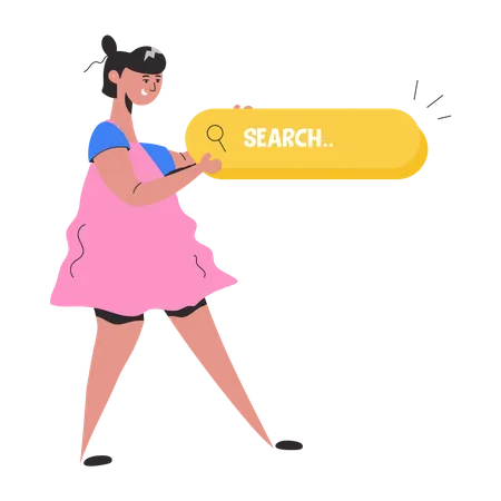 Chica buscando en el navegador  Ilustración