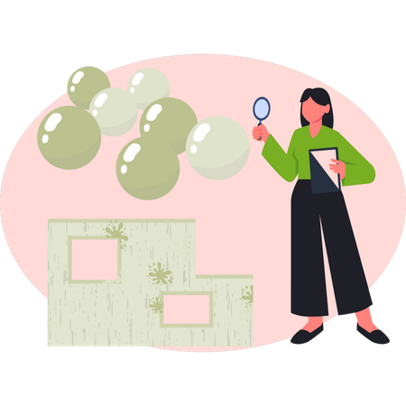 Chica buscando moléculas  Ilustración