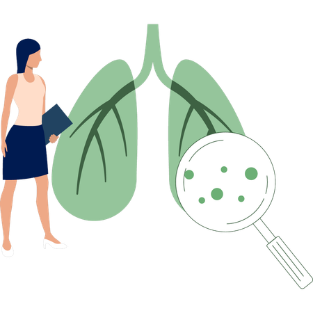 Chica buscando sobre el virus de los pulmones.  Ilustración