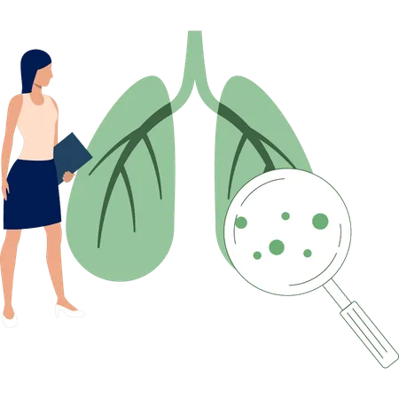 Chica buscando sobre el virus de los pulmones.  Ilustración