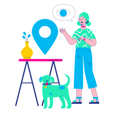 Chica encontrando ubicación  Ilustración