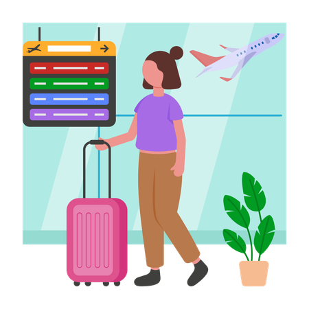 Chica caminando en el aeropuerto  Ilustración