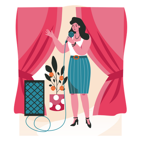 Chica cantando en karaoke  Ilustración
