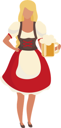 Chica cervecera vistiendo dirndl  Ilustración