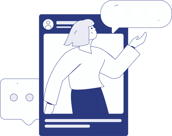 Chica haciendo un chat en redes sociales  Ilustración