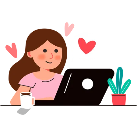 Chica chateando en una aplicación de citas online.  Ilustración