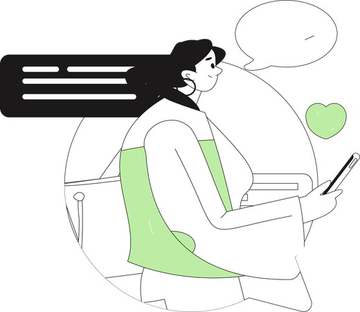 Chica chateando en el móvil  Ilustración