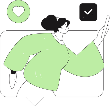 Chica chateando en el móvil  Ilustración