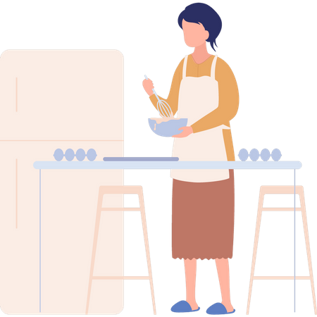 Niña cocinando  Ilustración