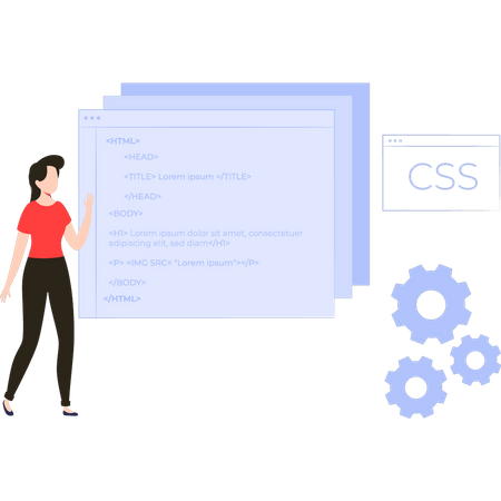 Chica codificando CSS  Ilustración