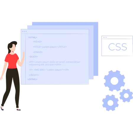 Chica codificando CSS  Ilustración