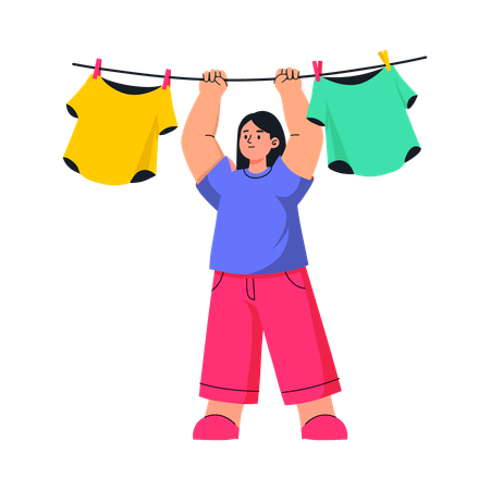 Chica colgando ropa  Ilustración
