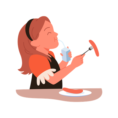 Niña comiendo hot dog  Ilustración