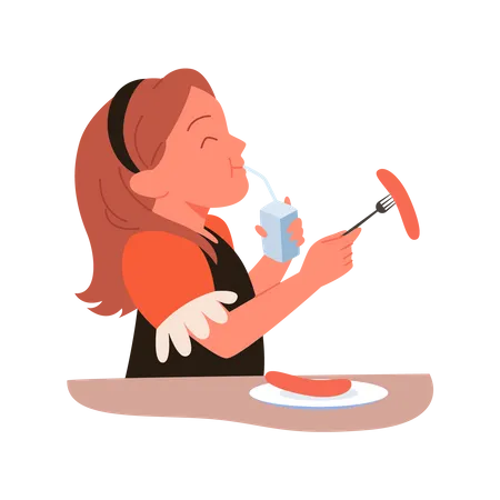 Niña comiendo hot dog  Ilustración