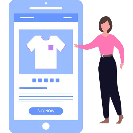 Chica comprando camisa online  Ilustración