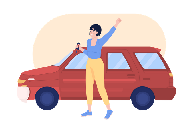 Chica comprando coche  Ilustración
