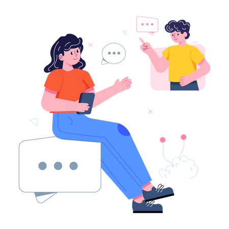 Chica comunicándose en línea con su compañero de equipo  Ilustración