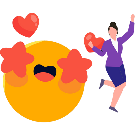 Chica con emoji de amor  Ilustración