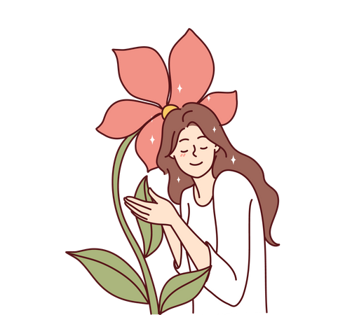 Chica con amor por las flores.  Ilustración