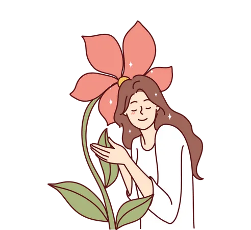 Chica con amor por las flores.  Ilustración