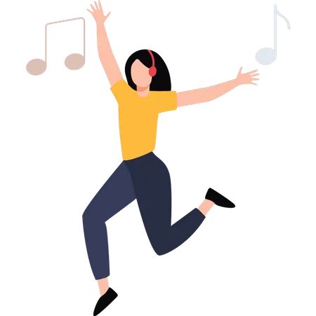 Chica con auriculares disfrutando de la música  Ilustración
