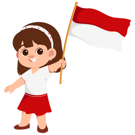 Chica con bandera de Indonesia  Ilustración