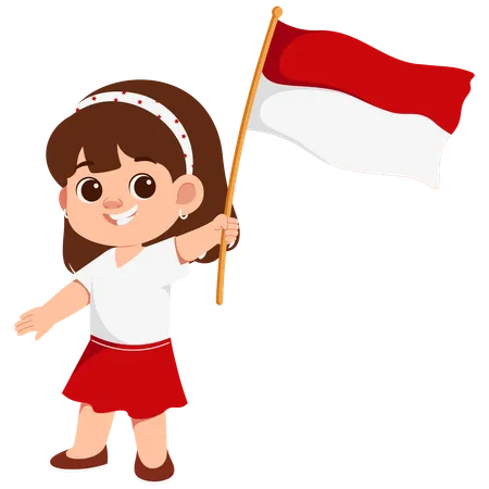 Chica con bandera de Indonesia  Ilustración