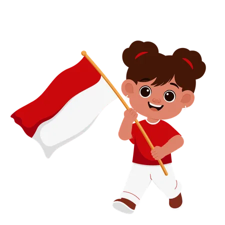 Chica con bandera de Indonesia  Ilustración