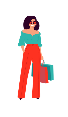 Chica con bolsa de compras  Ilustración