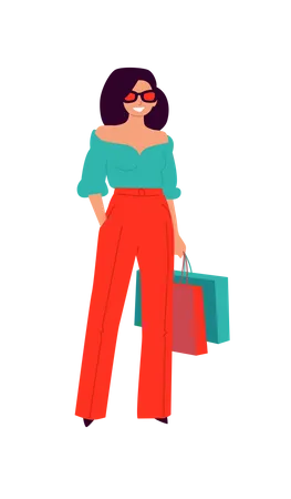 Chica con bolsa de compras  Ilustración