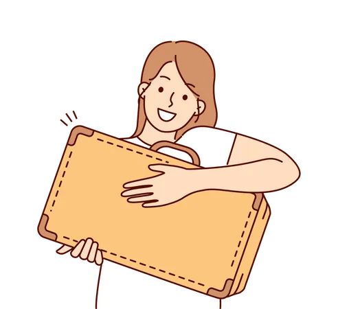 Chica con bolsa de viaje  Ilustración