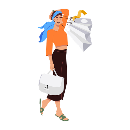 Chica con bolsas de compras  Ilustración