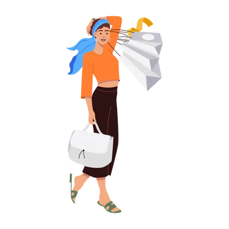 Chica con bolsas de compras  Ilustración