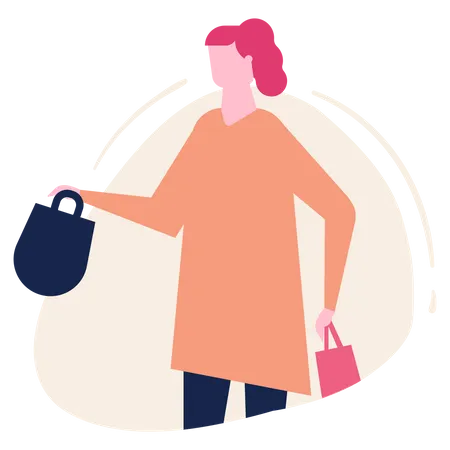 Chica con bolsas de compras  Ilustración